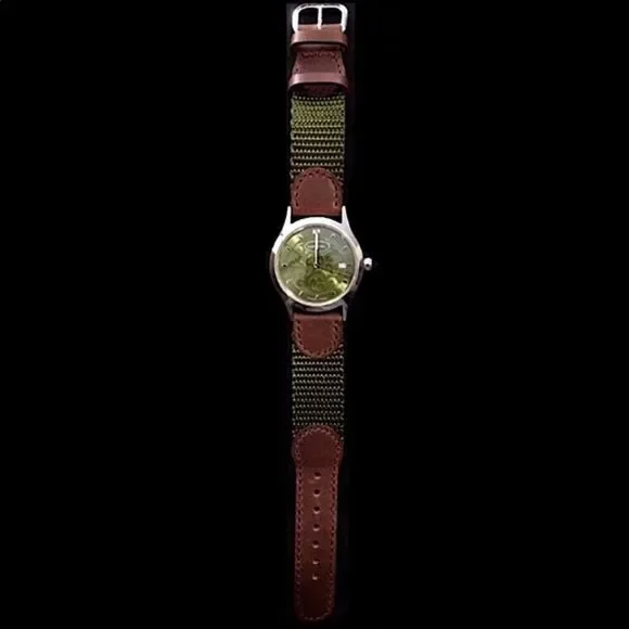 LOIS HILL Watch Green Face Green & Brown Band